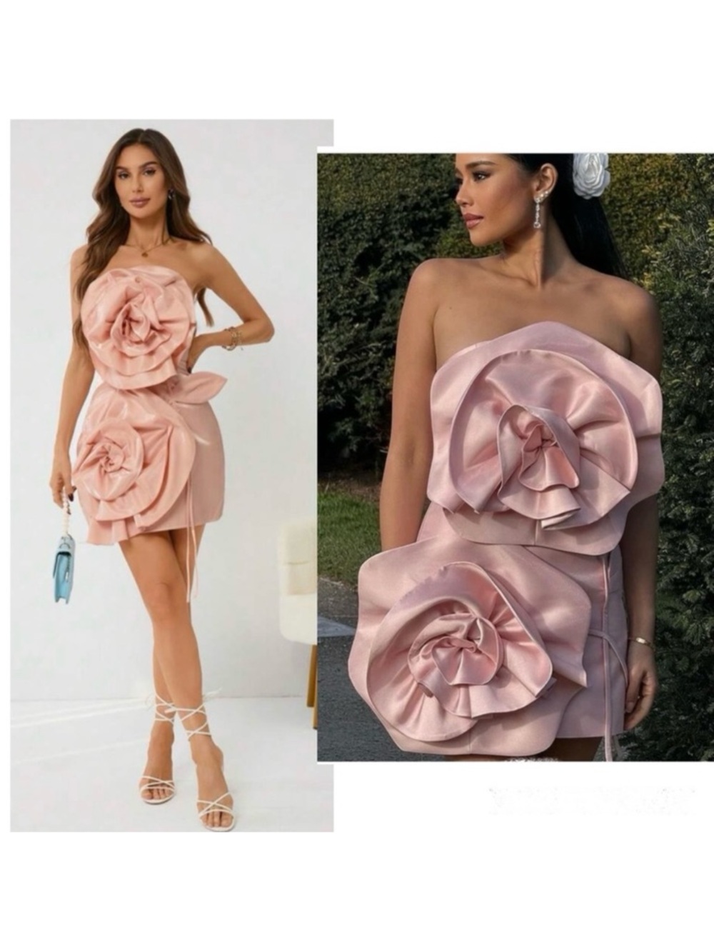 Sierra Darien Dress Voluminous 3D Flowers Rosettes Pink Strapless Barbiecore New